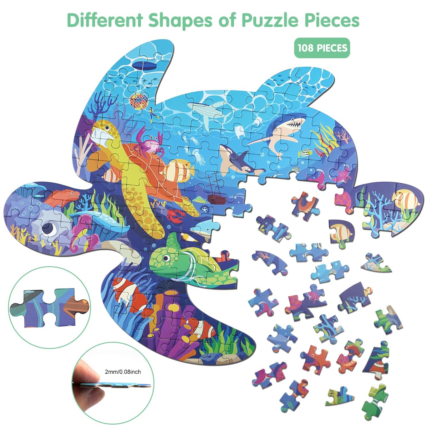 Sea Turtle Jigsaw Puzzle for Kids, 108 Pieces Jigsaw Puzzle with Large Pieces for Kids Age 4 5 6 7 8 9 10 Years.