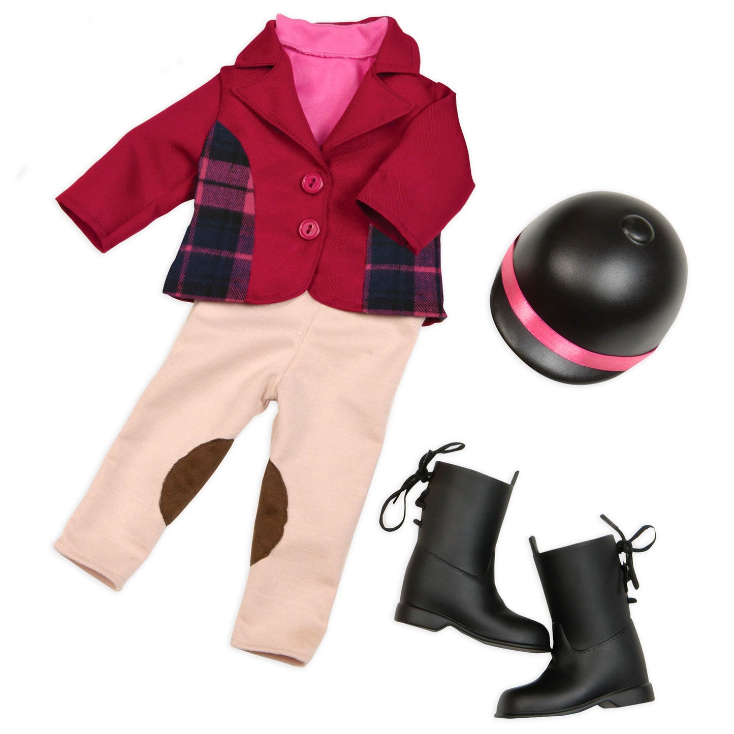 18-inch Our Generation Lily Anna doll in equestrian outfit with horse riding accessories and storybook, poseable and soft.