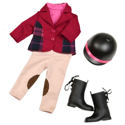 18-inch Our Generation Lily Anna doll in equestrian outfit with horse riding accessories and storybook, poseable and soft.