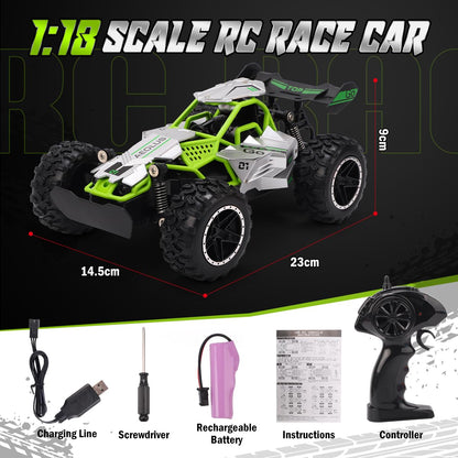RUIDYA Remote Control Cars, 2.4GHz 1:18 Scale Off-road RC Race Car Toy for Kids Age 4+ with LED Light, Rechargeable High Speed All Terrain RC Drift Vehicle, 4 5 6 7 8 Year Old Boys Girls Birthday Gift