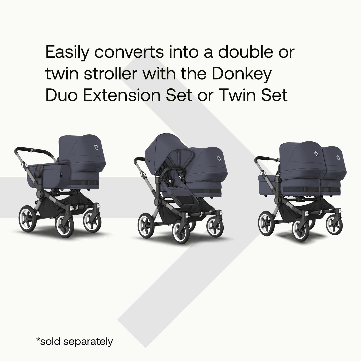 Bugaboo Donkey 5 Mono, Convertible Double Stroller, Improved Design, Reversible Seat, One Hand Steering, Side Basket, Graphite/Stormy Blue