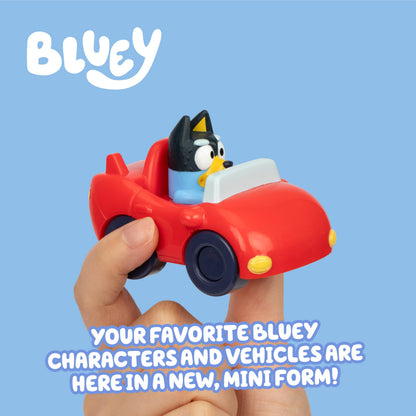 Bluey Mini Racers, 4 of the Most Popular Vehicles in Mini Form. Roll and Race With Garbage Truck, Fire Truck Bingo, Convertible Bandit and Heeler 4WD Chilli, Collect Them All!
