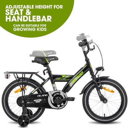 Hiland 16 Inch Kids bike, Black Bicyles for Boys and Girls from 4 5 6 7 Years, with Luggage Rack Stabilisers