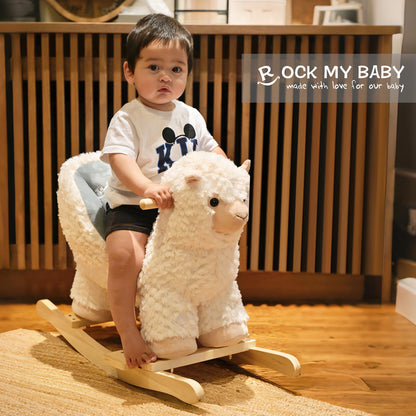 Rock My Baby Plush Rocking Horse - Soft Stuffed Body,Safety Seat Chair, Wooden Rockers, Music Button – Toddler Ride-On Toy for Ages 1–3(beige)
