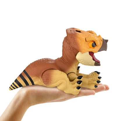 Mattel Jurassic World Rebirth Primal Protector Aquilops Dolores Interactive Dinosaur Toy with Attack Action & Sounds, Pet-Style Electronic Figure with Food Accessory, JGC01