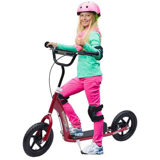 HOMCOM Kids Scooter, Toddler Kick Scooter with Adjustable Handlebar, 12" EVA Tyres, Rear Brake, for Age 5-12 Years, Red