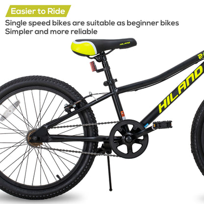 HILAND 20 Inch Kids Mountain Bike, Single Speed Kids Bike with High Carbon Steel Frame, V-Brakes, Children's Bicycle for Boys Girls, Black