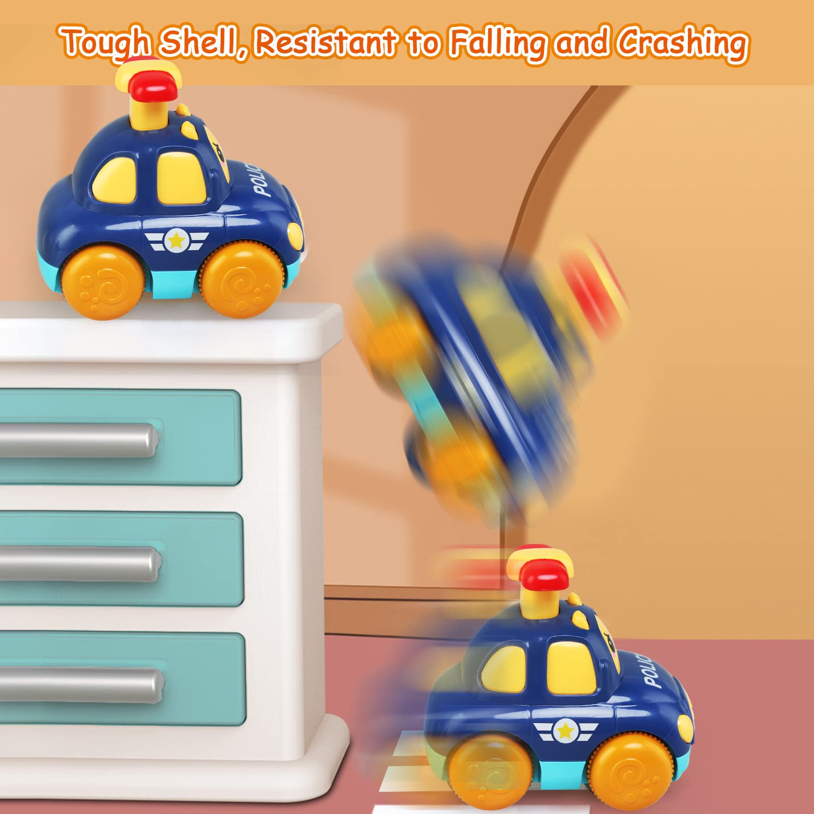 LEADSTAR cartoon wind-up baby toy cars for toddlers, colorful designs suitable for 1-3 year old boys and girls.