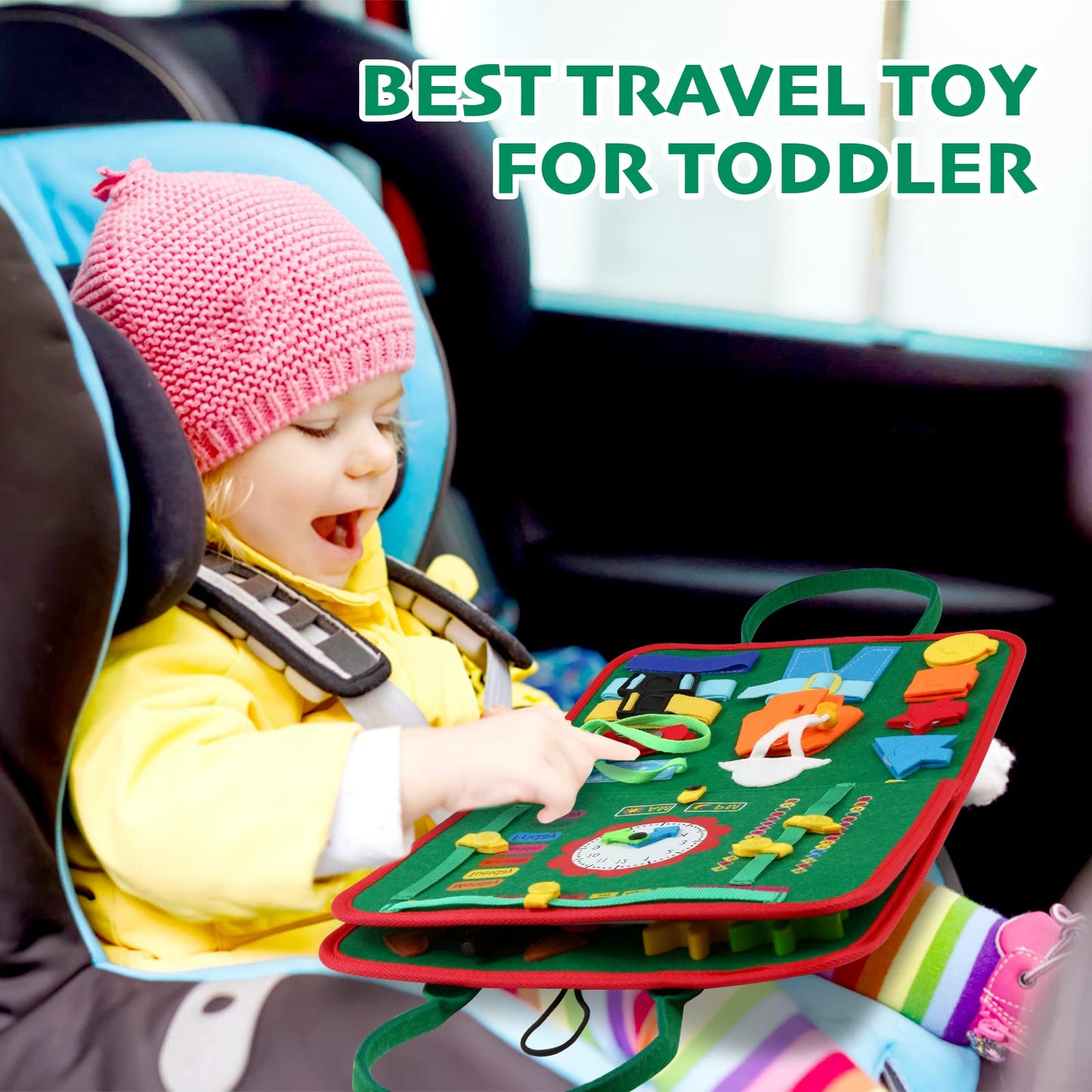 Hooku Busy Board for Toddlers - Montessori Learning Toys, Baby Sensory Toys, Fine Motor Skills, Travel Toys for 3 Year Olds - Baby Gifts