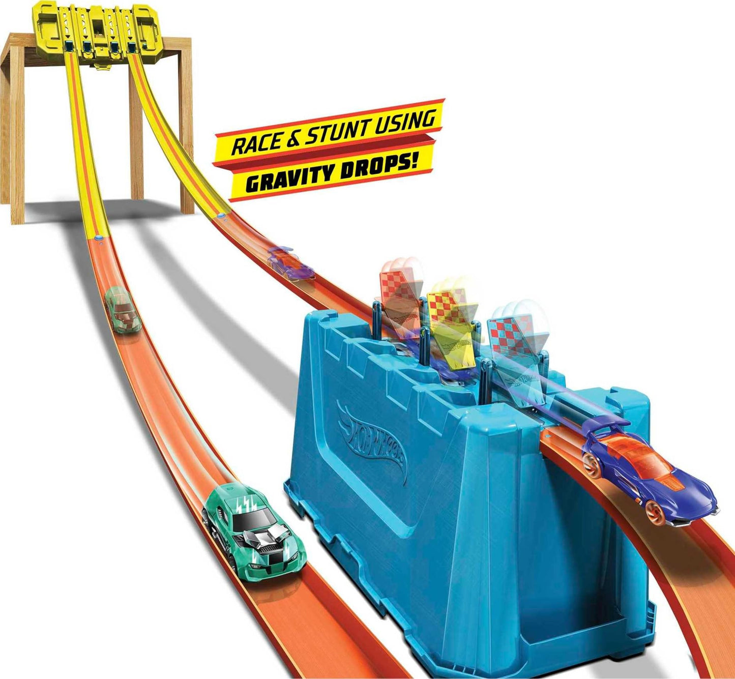 Hot Wheels Track Builder Gravity Speed Box with Launch Gate, Clamp 4 Lane Start Gate 2 Hot Wheels 1:64 scale Vehicles, GLC95
