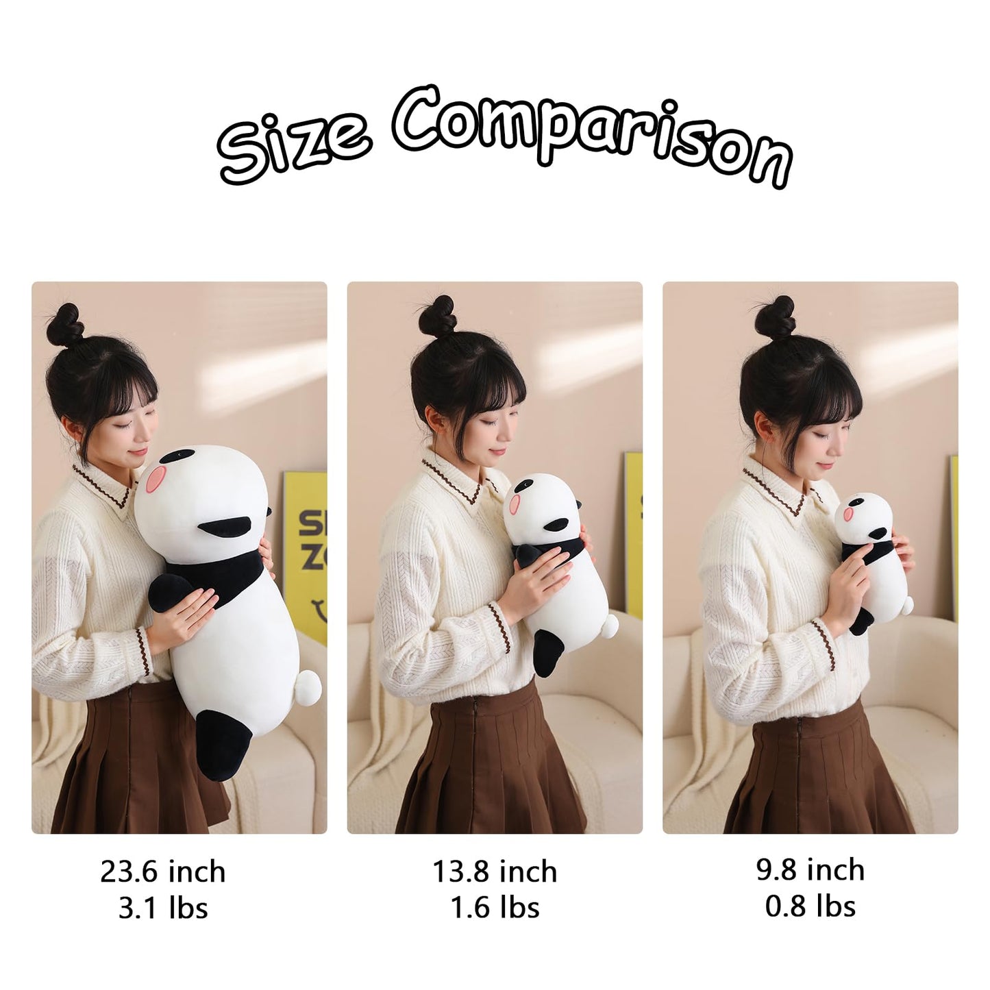 SQEQE Weighted Panda Plush, Weighted Panda Stuffed Animal, Cute Plushies Soft Bear Pillow Toy Gift for Kids Adults 9.8 Inch, 0.8 Lbs