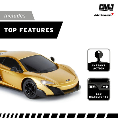 CMJ RC Cars™ McLaren 675LT Officially Licensed Remote Control Car 1:24 Scale Working Lights 2.4Ghz Gold