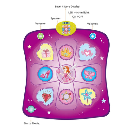 Rodzon dance mat toy for girls with LED lights, adjustable volume, 3 game modes, built-in music, suitable for ages 3+ kids
