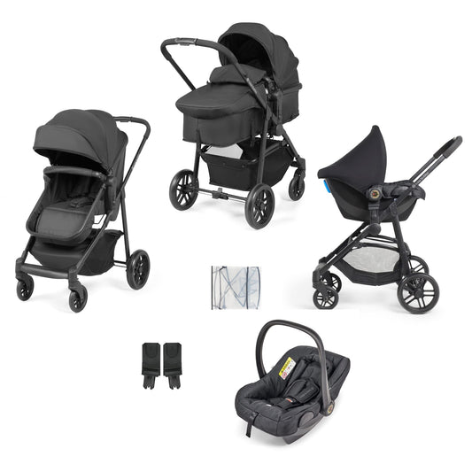 Ickle Bubba Star 3-in-1 Travel System with Astral Group 0+ Car Seat – Convertible Pram & Pushchair, Suitable from Birth to 15kg (Approx. 3 Years*), Spacious Basket & All-Terrain Wheels (Black)