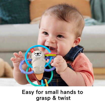 Fisher-Price Baby Toys Twist & Teethe Otter 2-in-1 Rattle and BPA-Free Teether with Textured Rings for Infant Fine Motor Play, HJW12