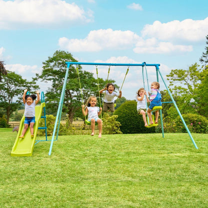 TP Toys Metal Double Swing, Glide Ride & 6ft Slide Set – Outdoor Garden Play Set with Height Adjustable Swings, Sturdy Frame & Comfy Seats for Up to 4 Kids, Aged 3+ Kids Outdoor Playground