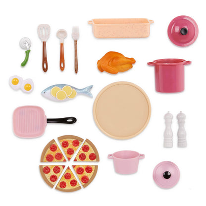 Our Generation Make & Bake Stove Playset with double oven, cooking sounds, and accessories for 18-inch dolls.