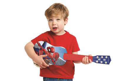 Lexibook Spider-Man My First Guitar for children, 21-inch blue and red nylon-string guitar with guide included.