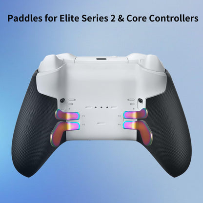 YUNMGALH Elite Series 2 controller accessories kit with rainbow thumbsticks, D-pads, trigger paddles, and storage case for Xbox One.