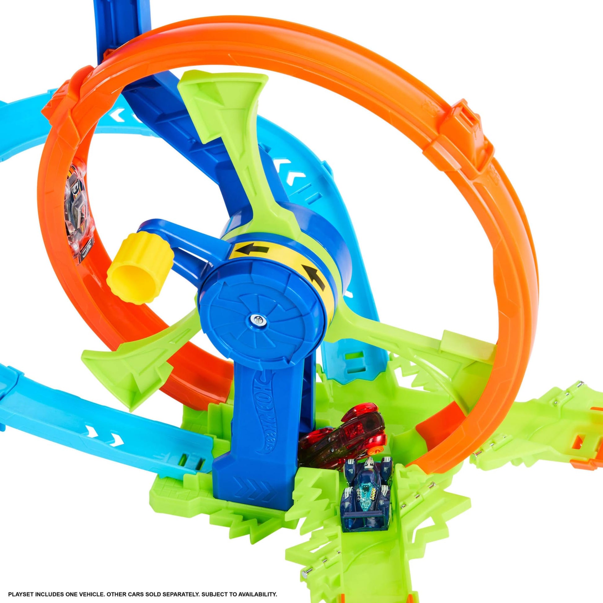 Hot Wheels toy car track set featuring a figure 8 layout with loop-kicker booster and die-cast vehicle for action-packed play.