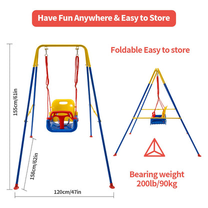 SUNNYNEST Toddler Swing Heavy-Duty Kid Swing with Safety Harness 158CM Folding Swing Set Outdoor Garden or Home Play Equipment Children Indoor Swings for 3-in-1 Toddler Swing Set (Blue)