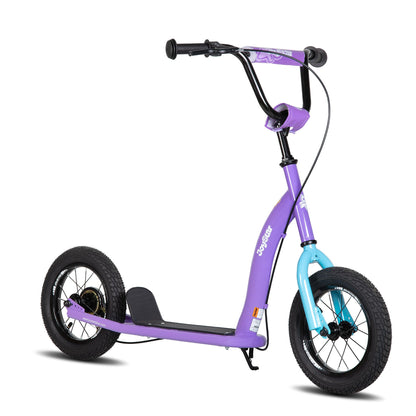 JOYSTAR Conway 12-inch purple kick scooter for children, featuring adjustable handlebars and lightweight 2-wheel design.