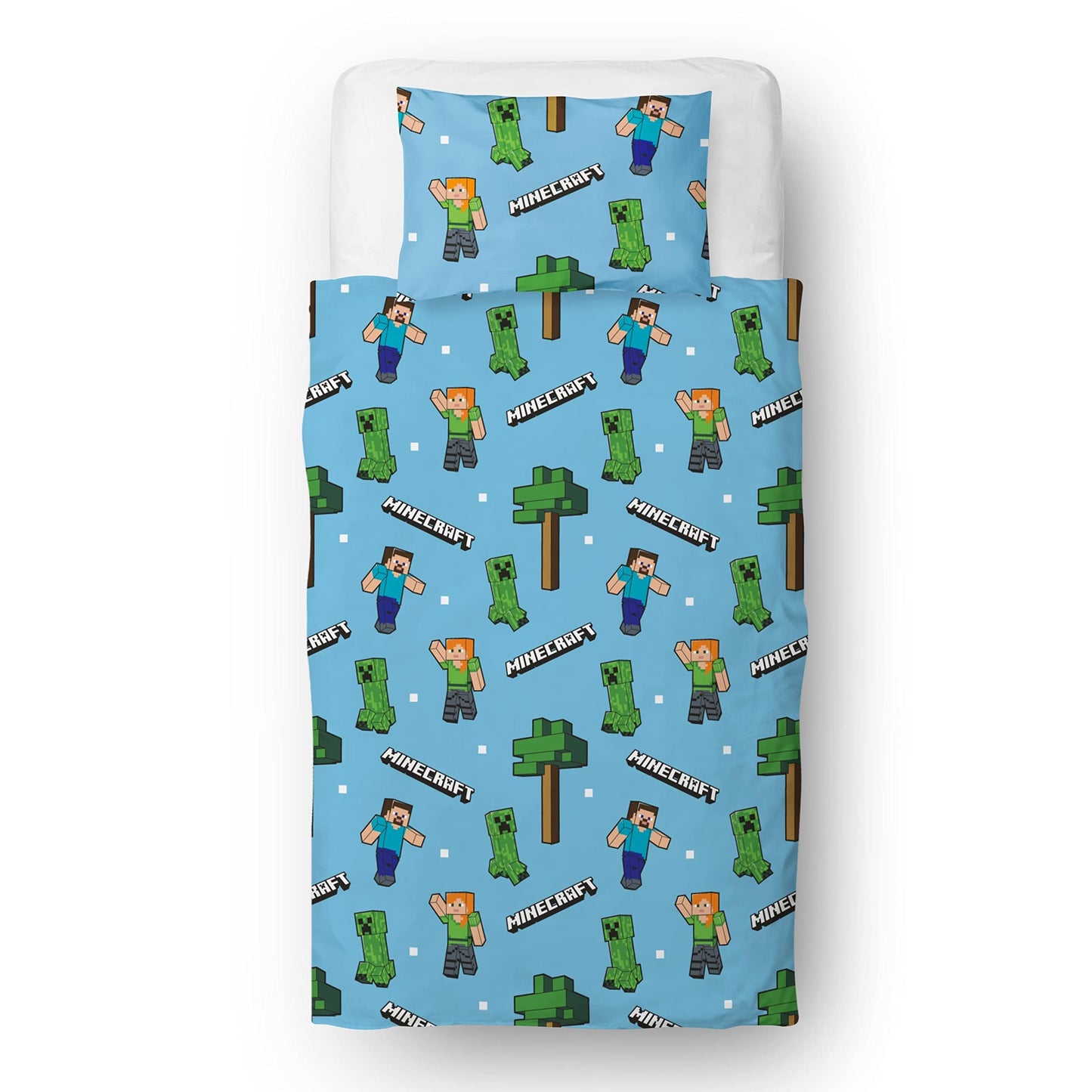 Minecraft Official Single Duvet Cover Set, Epic Design | Blue Reversible 2 Sided Bedding Duvet Cover Official Merchandise Including Matching Pillow Case