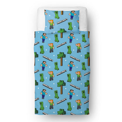 Minecraft Official Single Duvet Cover Set, Epic Design | Blue Reversible 2 Sided Bedding Duvet Cover Official Merchandise Including Matching Pillow Case