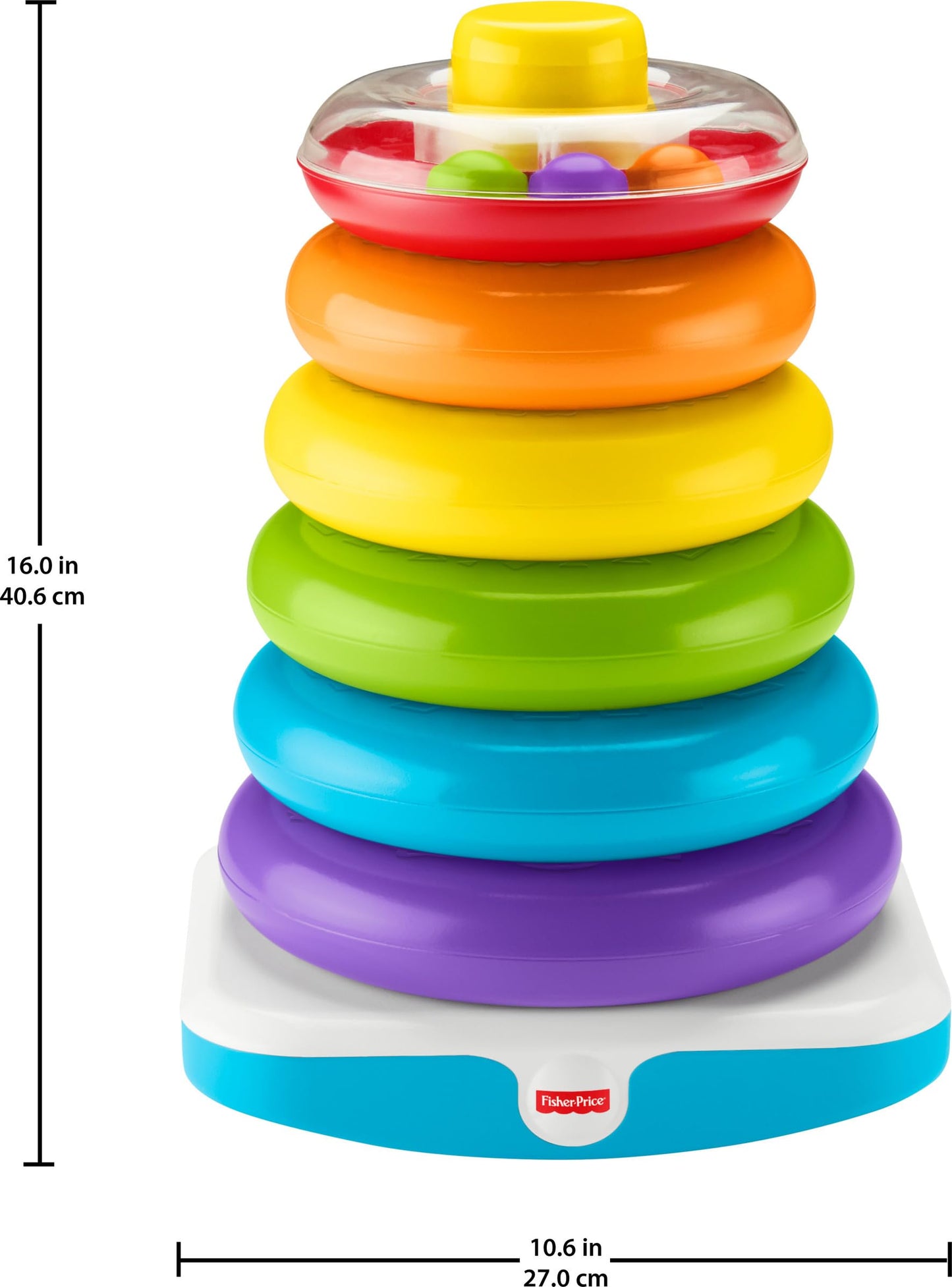 Fisher-Price Baby & Toddler Toy Giant Rock-a-Stack with colorful rings and a blue base, over 14 inches tall for children ages 1+
