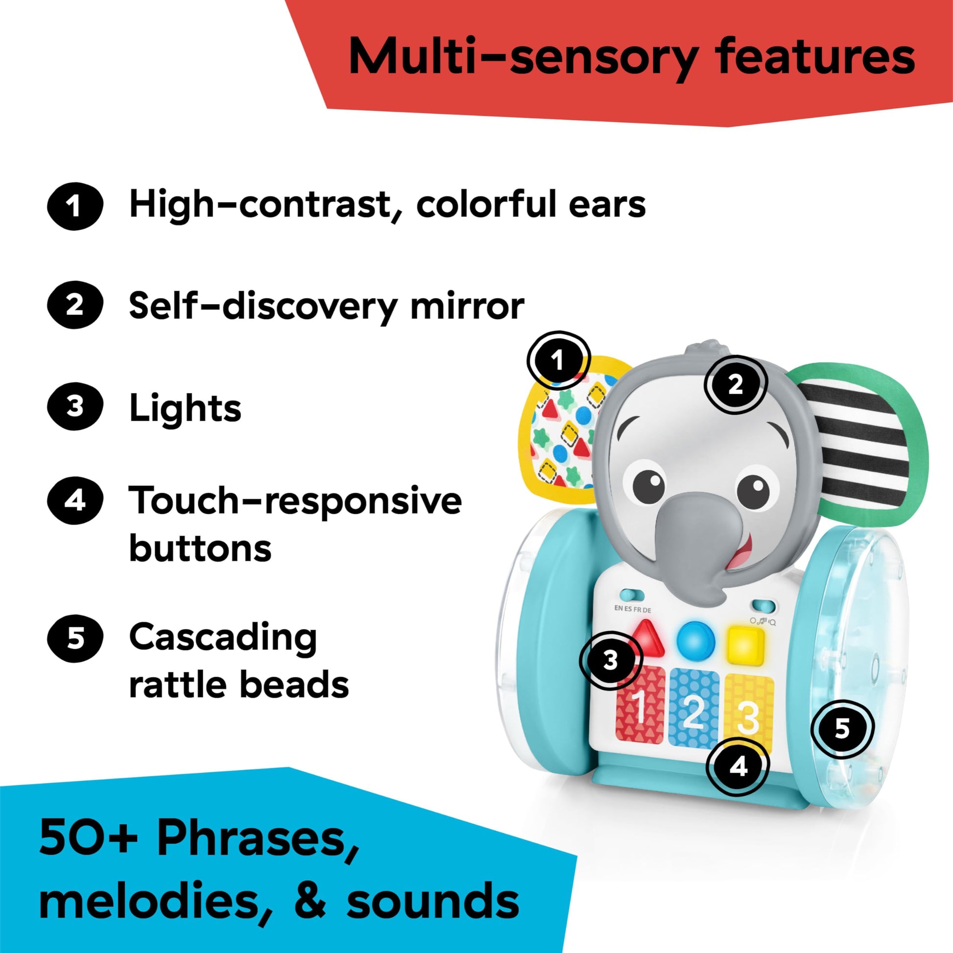 Baby Einstein Chase & Tap Earl crawling baby toy with mirror and music for infants 6 months and up.