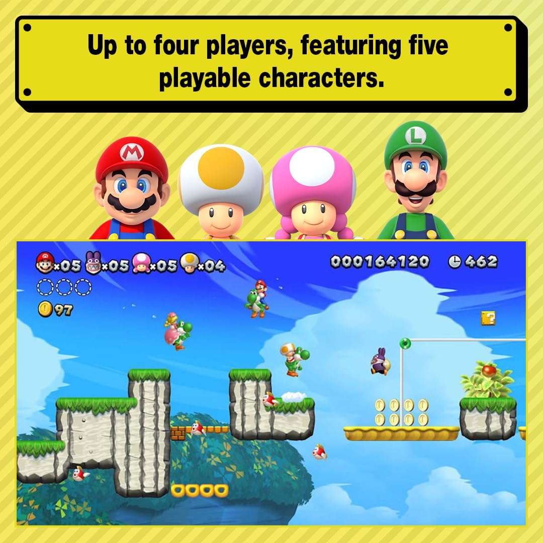 Nintendo New Super Mario Bros. U Deluxe game cartridge for Nintendo Switch, featuring Mario and friends on colorful game cover art.