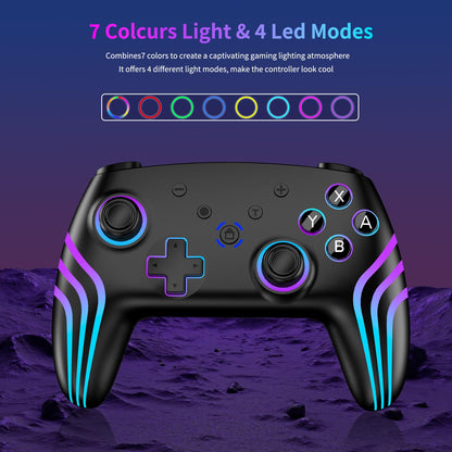 Riscvma 2pcs Controller for Switch/Switch 2/Lite/OLED/PC, Wireless Controller for Switch with 7 Color Changing RGB Lighting/Dual Vibration/6 Axis Gyroscope/Turbo, Ergonomic Precise Joystick