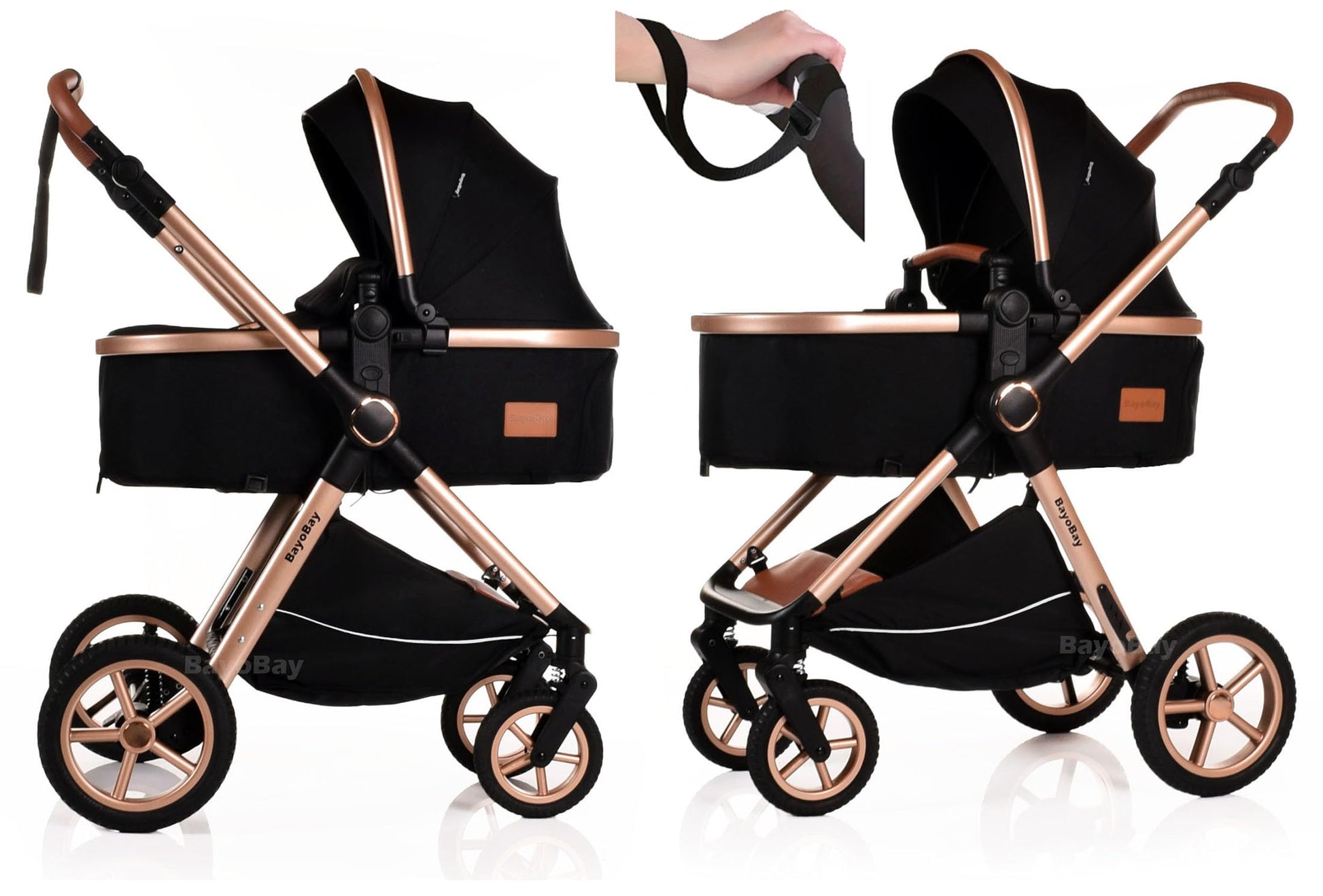 BayoBay 3-in-1 baby buggy pram and stroller with car seat and carrycot, lightweight, foldable travel system for newborns and toddlers.