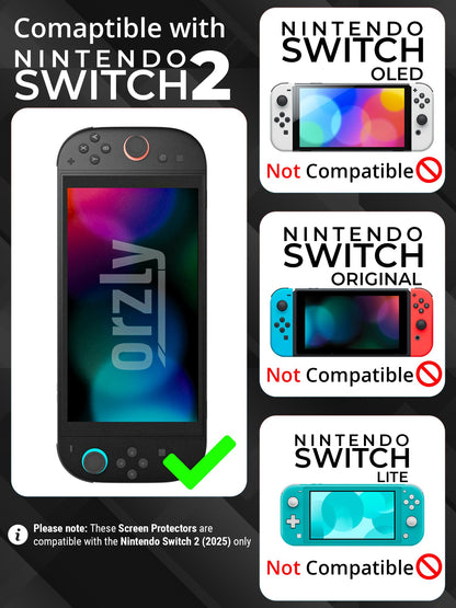 Orzly glass screen protector for Nintendo Switch 2, 7.9-inch, 4-pack, anti-scratch, easy to install, bubble-free, durable protection.