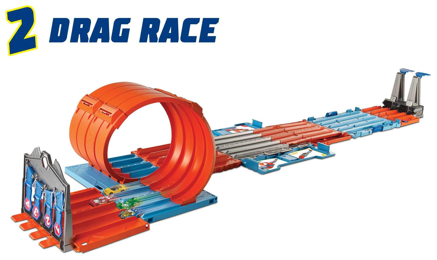 Hot Wheels Race Crate with 3 Stunts in 1 Set, 8+ feet of Race track, Includes 2 Hot Wheels cars, Portable Storage, Gift Set Ages 6 to 10,‎ GKT87