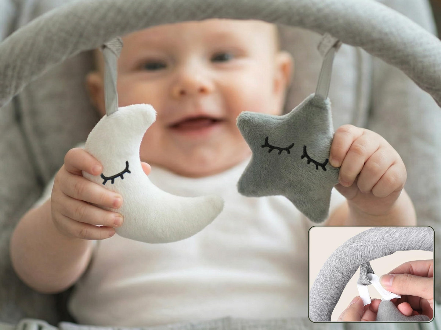 Orzbow electric baby bouncer with swing chair, touch control, adjustable speed, lullabies, and dove grey fabric for infants 0-30 months