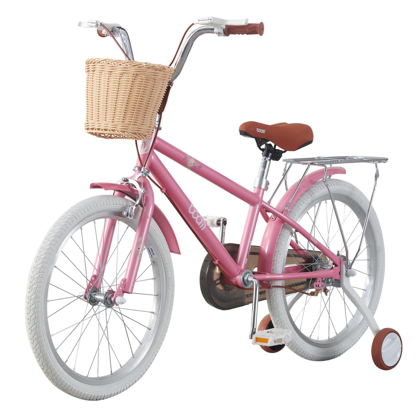 BSTSEL Kids Bike 16" 18" 20" 22“ Pink Baby Girls Children Bicycle with Basket, Rear Bracket, Silent Stabilizers and Double Brakes Ages 5-12 Years Old 16-20 inch Girls Bike Gift (18 inch)