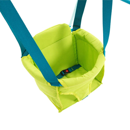 TP Toys foldaway baby swing with powder-coated metal frame, non-slip feet, and easy storage, suitable for infants 6 months and older.