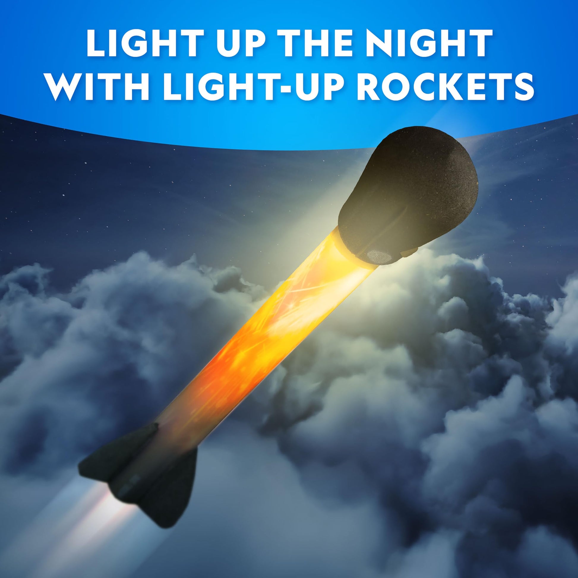 Blue Marble National Geographic air rocket launcher toy with foam rockets, LED lights, and a kid-powered launch system for outdoor play.