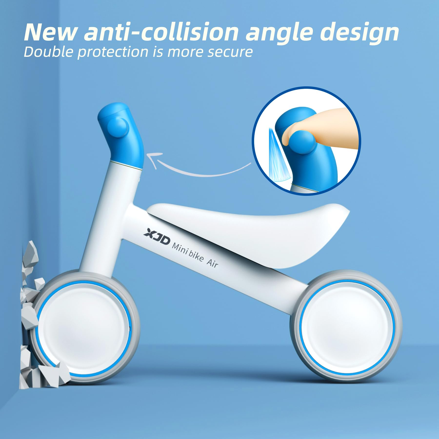 Cyan XJD baby balance bike for toddlers, suitable for 10-24 months, featuring no pedals and a sturdy design for outdoor play.