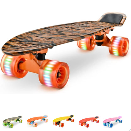 Hurtle Standard Skateboard Mini Cruiser - 6'' PP Deck Complete Double Kick Skate Board w/ 3.25" Aluminum Alloy Truck, PU Wheels w/LED Light - for Kids, Teens, Adults (Tiger), One Size, (HCSK10)