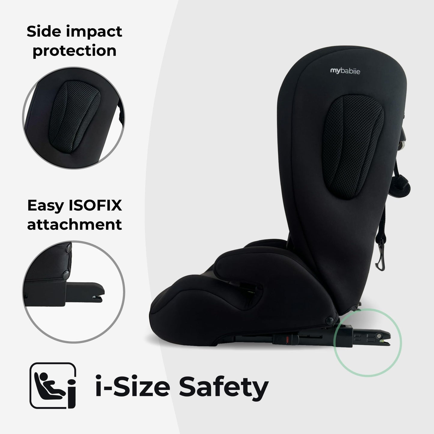 My Babiie MBCS75 Toddler to Booster R129 Child Car Seat - ISOFIX with Top Tether, Harness, 76-150cm (Approx. 9-36kg, 15 Months - 12 Years), i-Size, Group 1/2/3, Adjustable, Forward Facing - Black