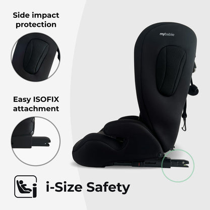 My Babiie MBCS75 Toddler to Booster R129 Child Car Seat - ISOFIX with Top Tether, Harness, 76-150cm (Approx. 9-36kg, 15 Months - 12 Years), i-Size, Group 1/2/3, Adjustable, Forward Facing - Black