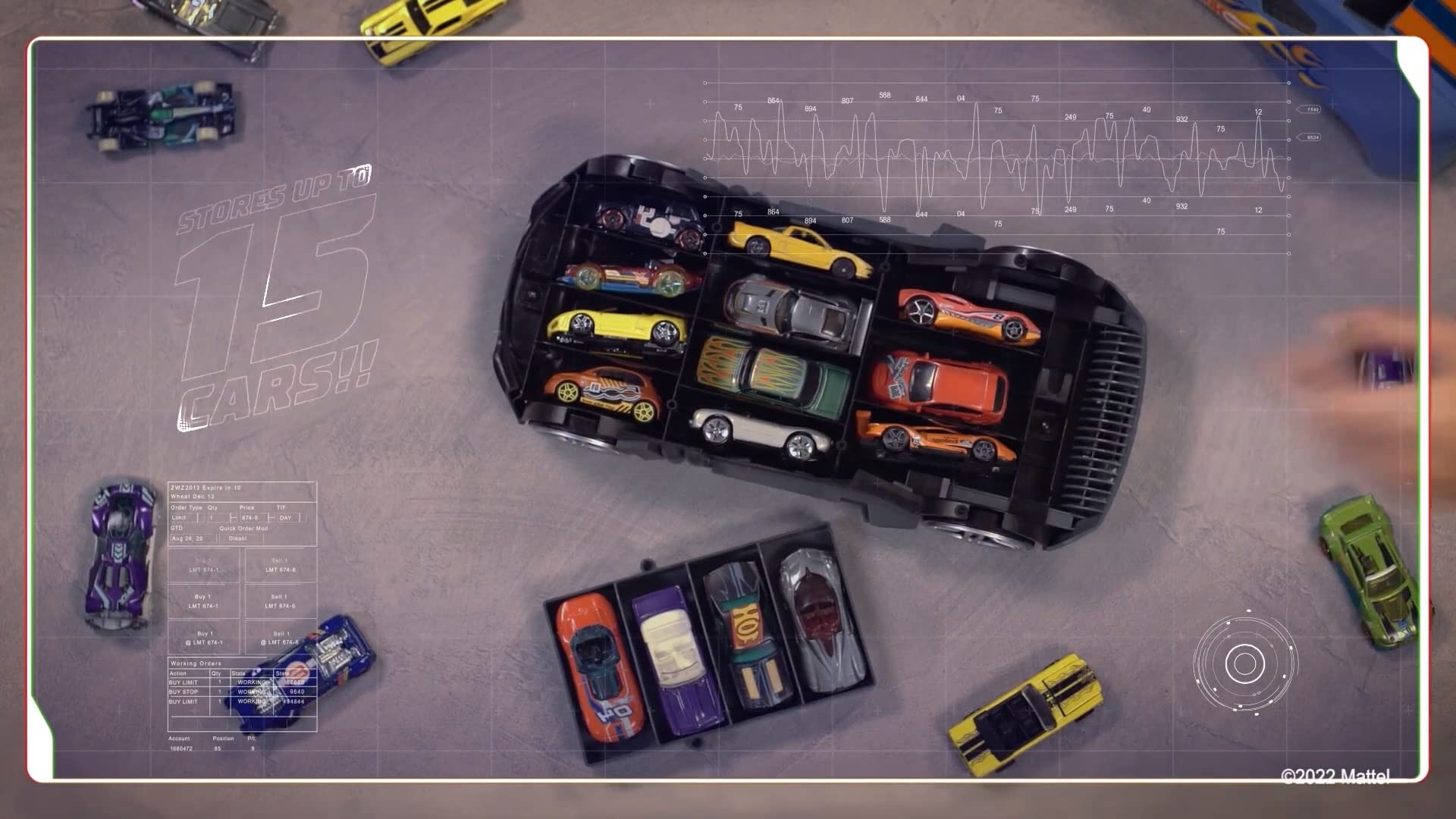 Hot Wheels 2in1 Race N' Haul car storage case with retractable handle, holding up to 15 toy cars (cars not included).