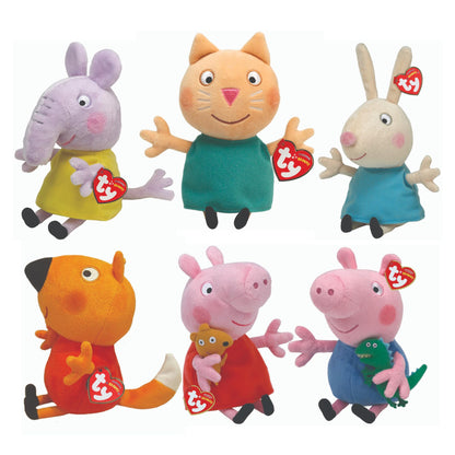 TY Peppa Pig Beanies 6-Piece Set - Peppa, George, Rebecca, Freddy, Candy and Emily - Soft Plush Toy for Kids - Collectible Stuffed Animal Plushies - Cuddly Soft Toys for Children