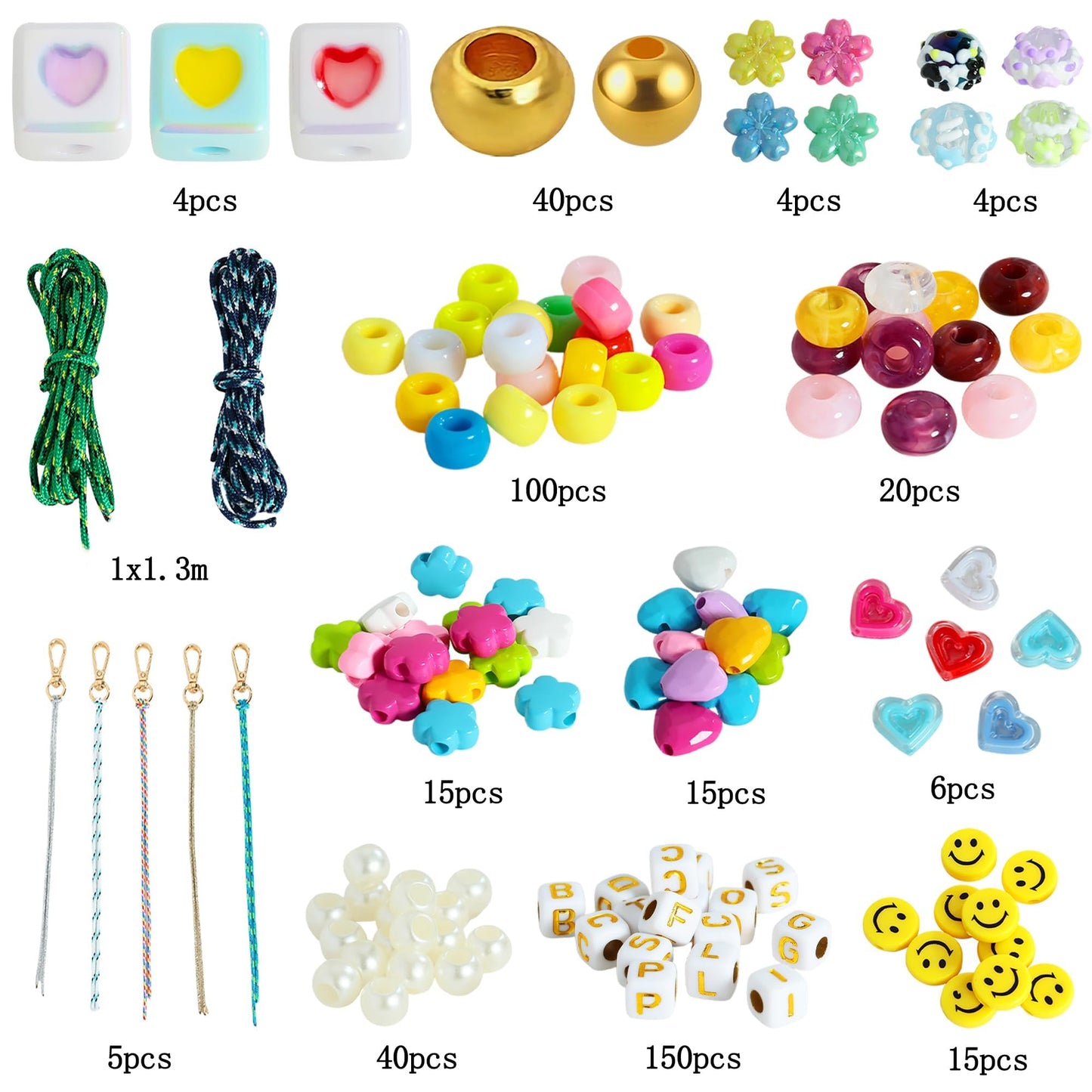 TOVABA 421PCS Beaded Keychain Making Kits for Women and Girls – DIY Acrylic Heart, Star, Flower and Alphabet Beads for Bag Charms, Jewelry Making and Craft Supplies