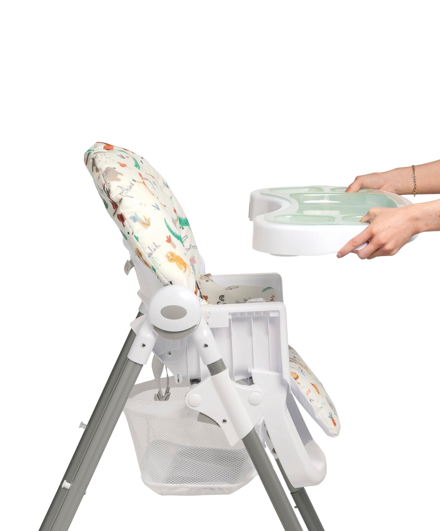 Mamas & Papas Snax, Adjustable Highchair, Reclines, Foldable, Removable Tray, Jungle Alphabet