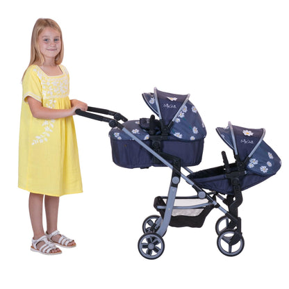 Daisy Chain Pinnacle Double Dolls Pram – The largest Dolls Pram in the World! Adjustable handle up to 95cm. For 7,8,9,10,11,12,13 years+. (Daisy Dot)