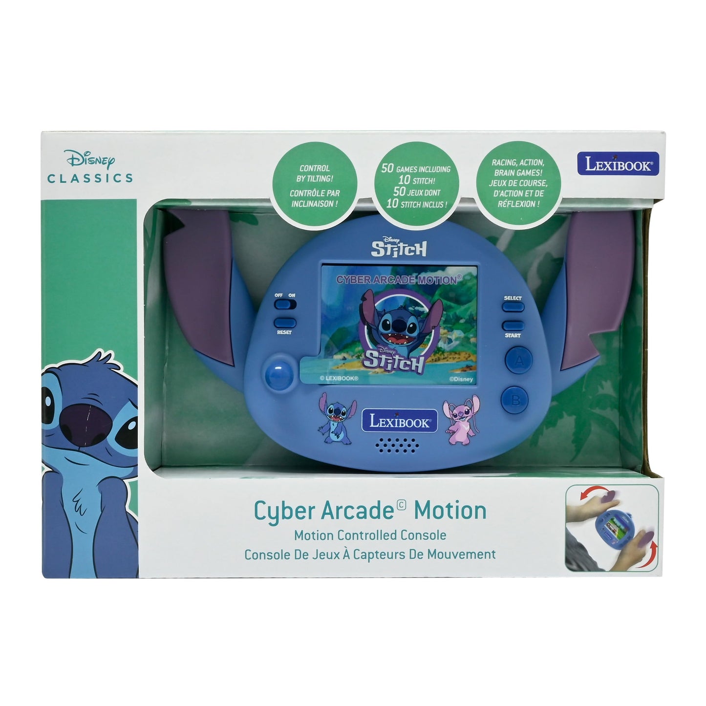 Lexibook - Disney Stitch - Compact Portable Cyber Arcade Console, 50 Games, LCD colour screen, Battery-powered, JL3180D