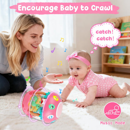 Shayson Baby Musical Toys 6 to 12 Months, Dinosaur Eggs Projector Light Up Toys with Music for 1 2 3 Year Old Boys Girls, 12-18 Months Crawling Learning Tummy Time 1st Birthday(Pink)